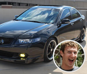 Mark Zuckerberg, the billionaire inventor of Facebook, can be seen cruising around in his Acura TSX which set him back a whopping $30. That's like loose change in the sofa to him.