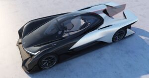 This is the 2016 Faraday Future which seems a fusion of the Batmobile and an Indy racing car.